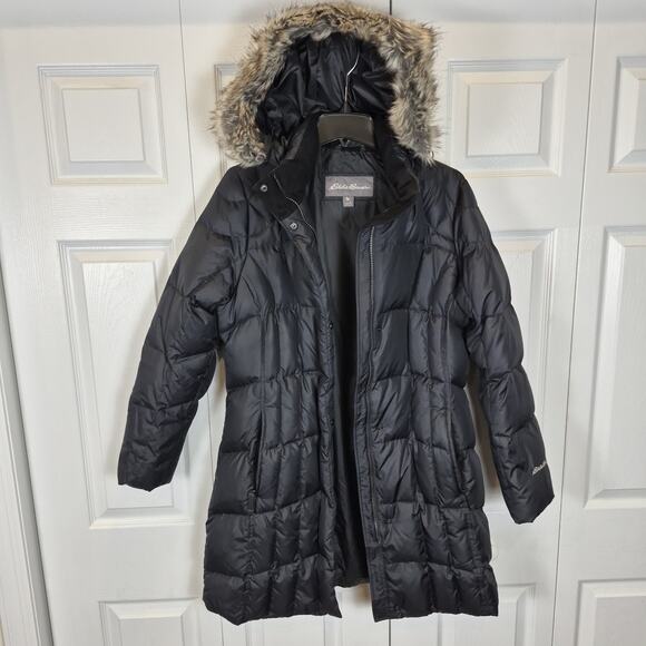 Eddie Bauer Jackets & Blazers - Eddie Bauer Women's Puffer Coat Down Faux fur Hooded Black Parka Petite Large